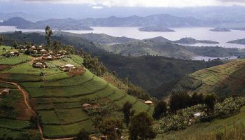Hilltop Village overlooking Lake Ruhondo Central Highlands Rwanda Africa Hilltop Village overlooking Lake Ruhondo Central Highlands Rwanda Africa